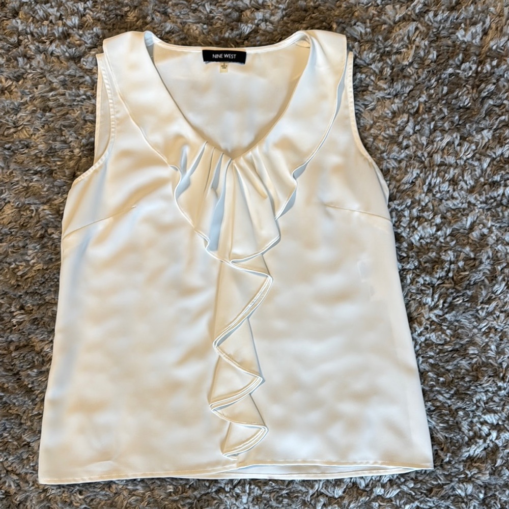 Nine West white Ruffled V-Neck Blouse